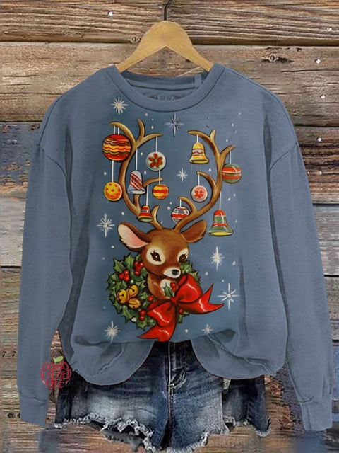 Christmas Reindeer Bow Lantern Dress Printed Casual Sweatshirt