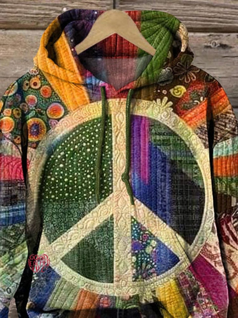 Hippie Style Peace Sign Patchwork Art Printed Casual Sweatshirt