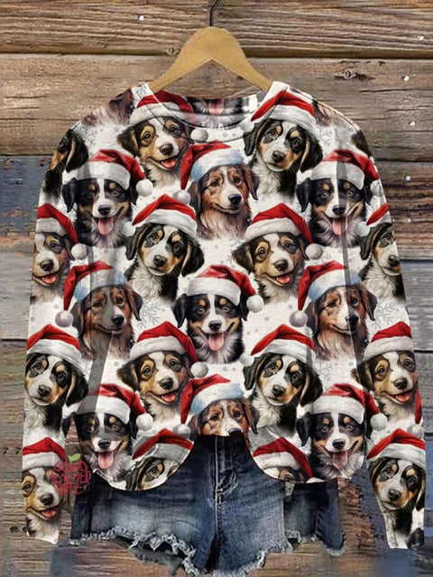 Christmas Dog Art Print Casual  Sweatshirt