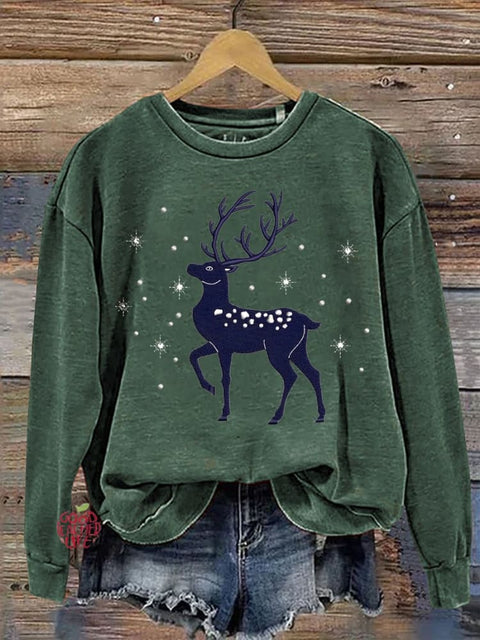 Christmas Reindeer Snowflake Print Casual Sweatshirt