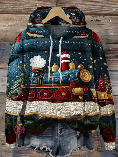 Christmas  Train Print Casual Hoodie Sweatshirt