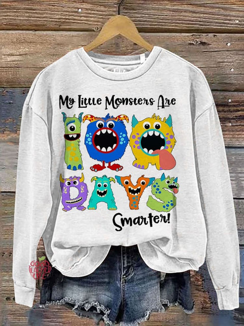 My Little Monsters 100 Days Smarter Teacher Casual Print Sweatshirt