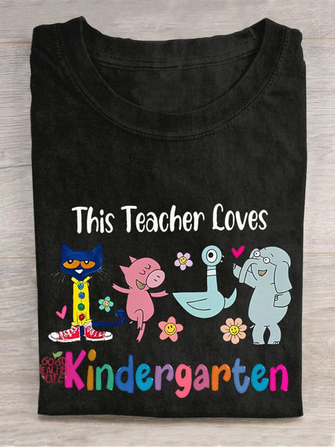 This Teacher Loves Kindergarten Teacher Casual Print T-shirt