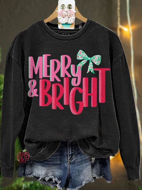 Christmas Merry & Bright Pink Casual  Sweatshirt