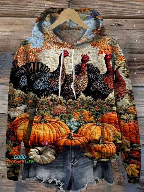 Turkey Print Casual Hoodie Sweatshirt