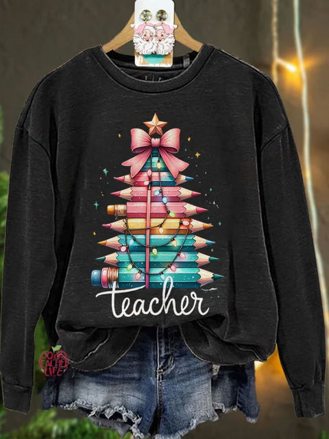 Christmas Pencil Tree Teacher Casual Sweatshirt