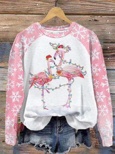 Lovely Christmas Flamingo Art Print Casual Sweatshirt