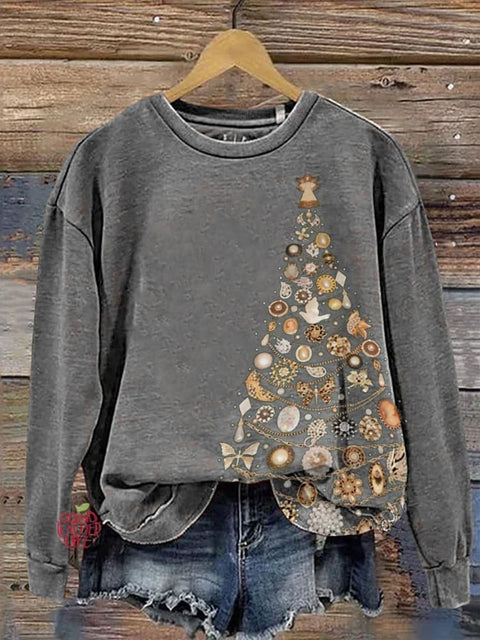 Baroque Jewelry Christmas Tree Print Casual Sweatshirt