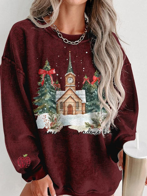 Christmas Oh Come Let Us Adore Him Christmas Tree Women's Casual Print Sweatshirt