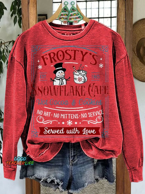 Snowflake Cafe Teacher Print Casual Sweatshirt