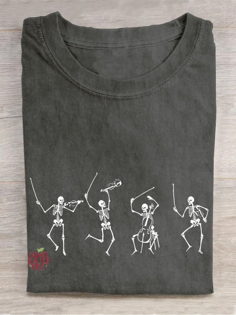 Dancing Skeletons Music Teacher Casual Print T-shirt