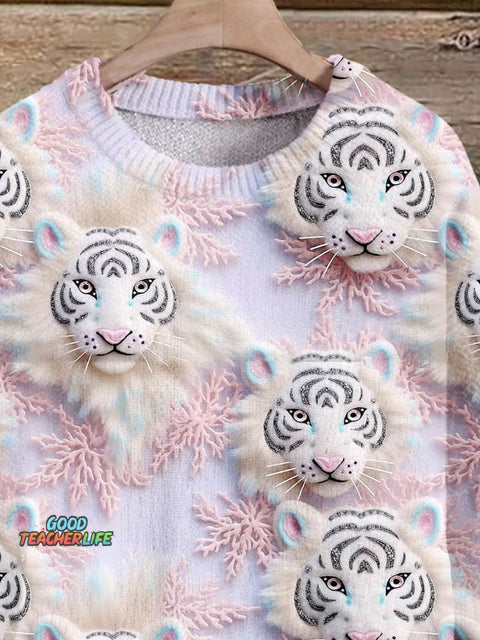 Christmas Gift Tiger Art Print Knit Pullover Sweater