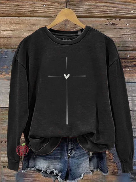 Christian Cross Printed Casual Sweatshirt