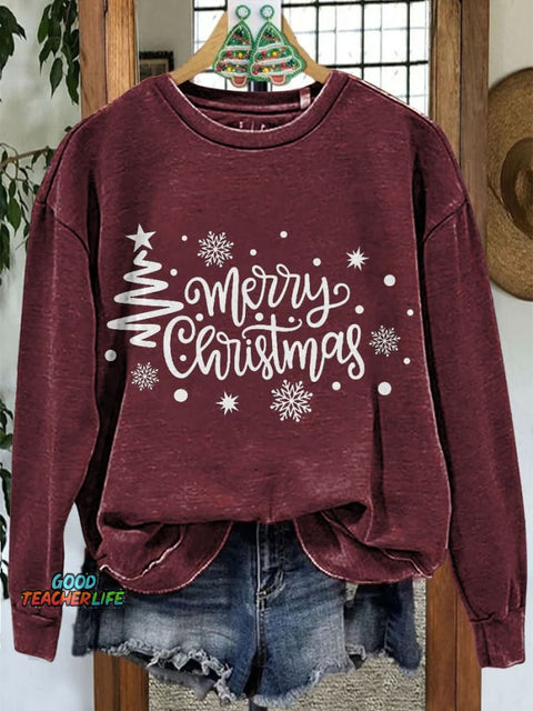 Merry Christmas Tree Christmas Casual Print Sweatshirt