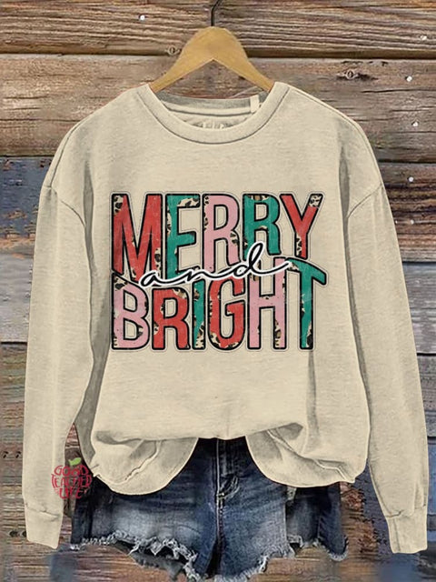 Christmas Merry Bright Retro Printed Casual Sweatshirt