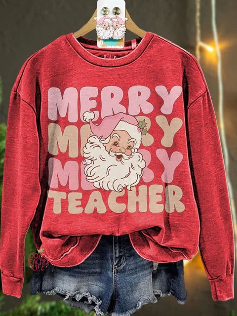 Christmas Pink Christmas Teacher Teams Holiday Casual  Sweatshirt