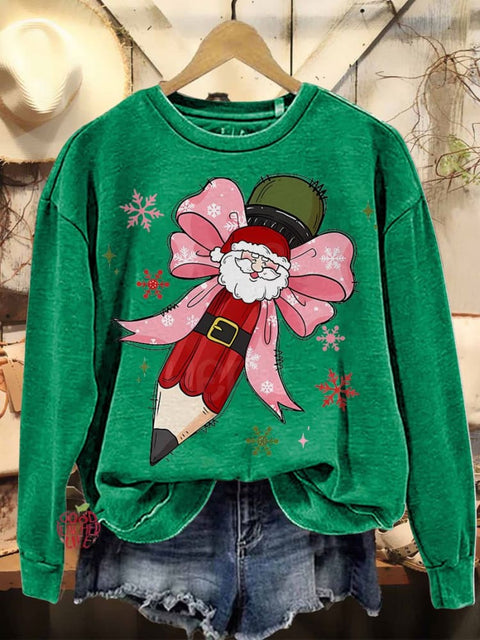 Coquette Christmas Pencil Teacher Merry Christmas Casual Sweatshirt