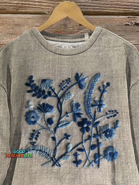 Embroidery Floral Art Printed Casual Sweatshirt