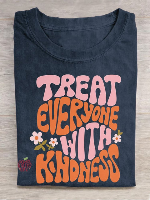 Treat Everyone with Kindness Pink Teacher Casual Print T-shirt