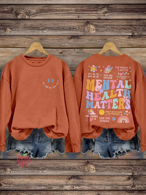 Be Kind To Your Mind Mental Health Matters Mental Health Awareness Pattern Print Casual Sweatshirt