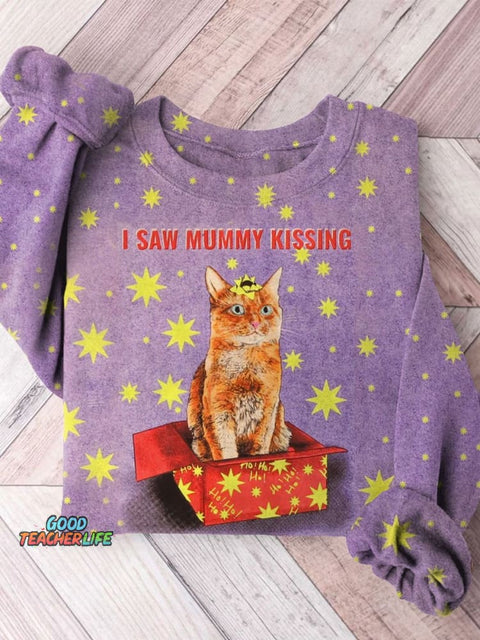 Funny Christmas Cat Art Print Casual  Sweatshirt