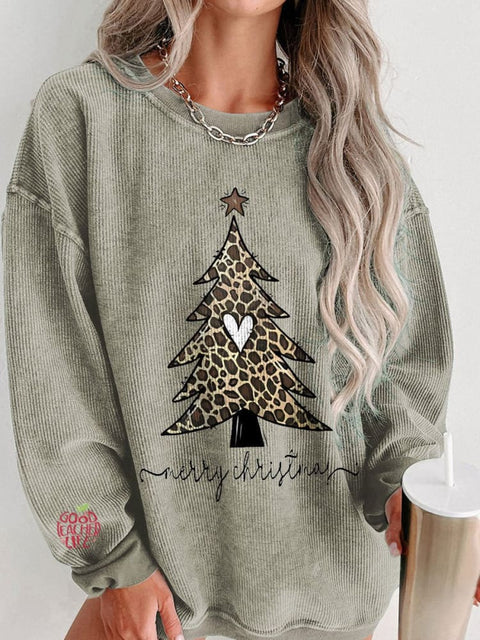 Women's Christmas Tree Leopard Casual Print Sweatshirt