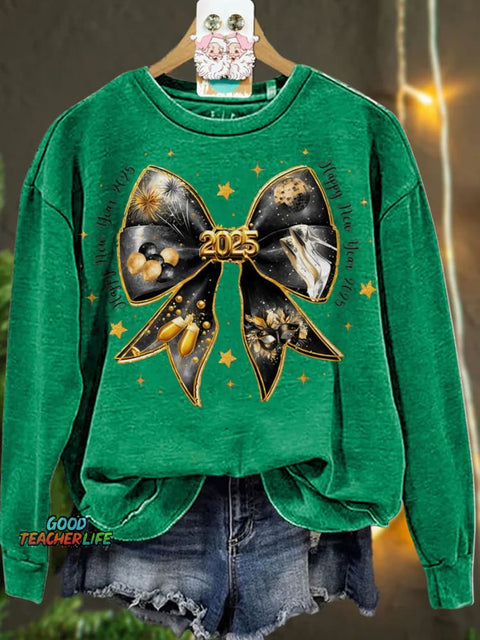 New Year Coquette Bow Gold Glitter Casual  Sweatshirt
