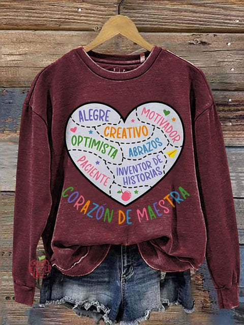 Corazon Maestra De Español Spanish Teacher Casual  Sweatshirt