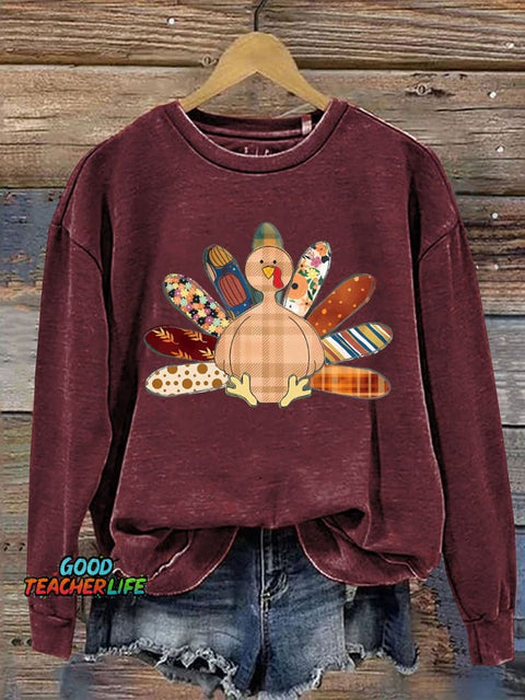 Patchwork Turkey Fall Casual  Sweatshirt