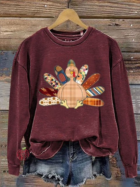 Cute Little Turkeys Fall Thanksgiving Print Casual Sweatshirt