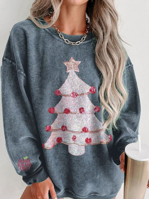 Women's Sweet Christmas Tree Casual Print Shirt