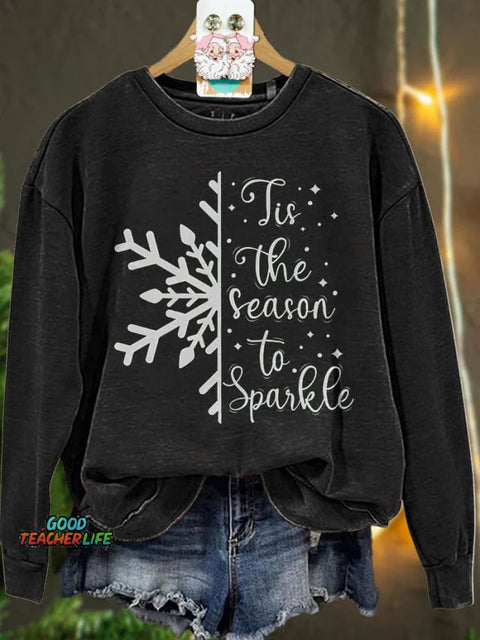 Christmas Tis The Season to Sparkle Snowflake Winter Casual  Sweatshirt