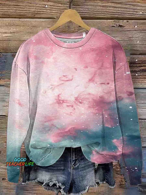 Women's Crew Neck Sweatshirt with Hazy Smudge Print
