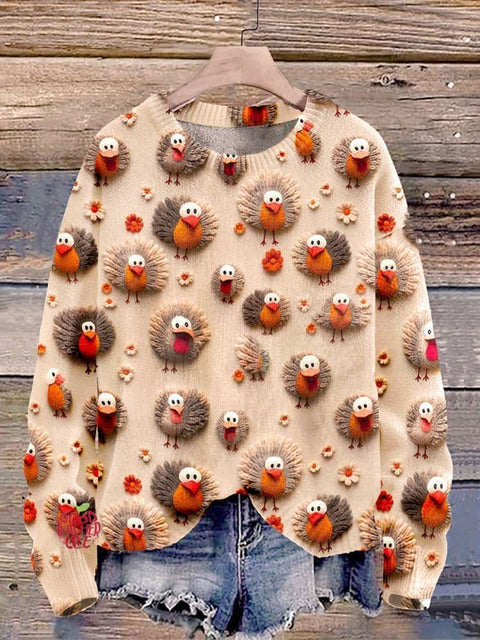 Cute Little Turkeys Fall Thanksgiving Print Casual Sweatshirt