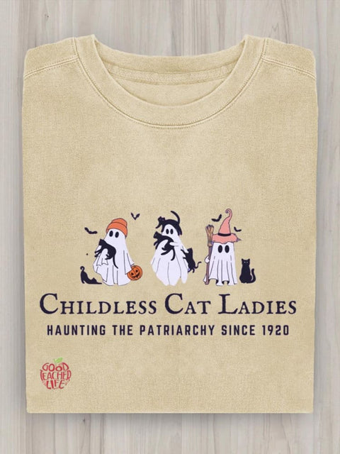 Childless Cat Ladies Haunting The Patriarchy Since 1920 Halloween Art Print Casual Sweatshirt