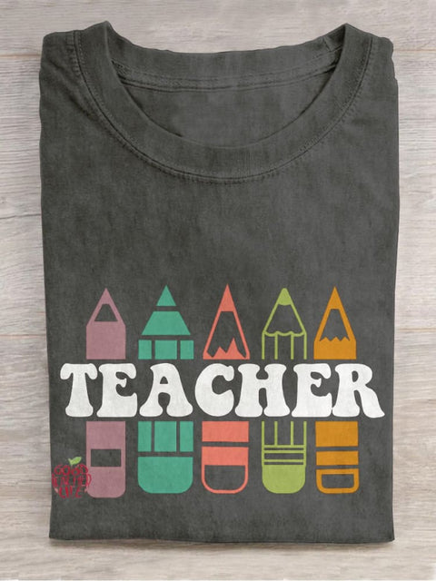 Teacher Casual Print T-shirt