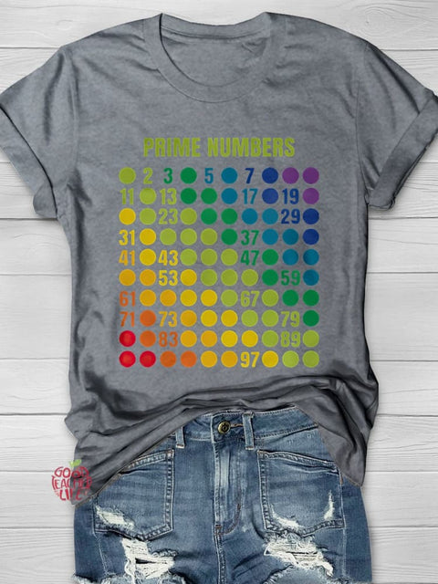 Rainbow Grid of Prime Numbers Casual Print T-shirt