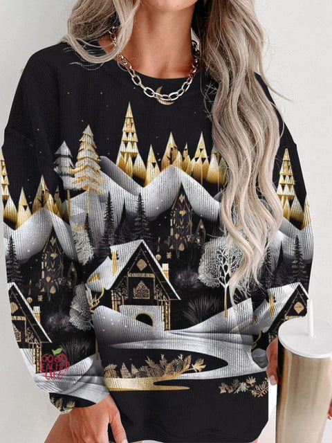 Christmas Village Night Print Women's Casual Sweatshirt