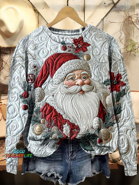 Women's Christmas Winter Santa Textured Prints Casual Sweatshirt