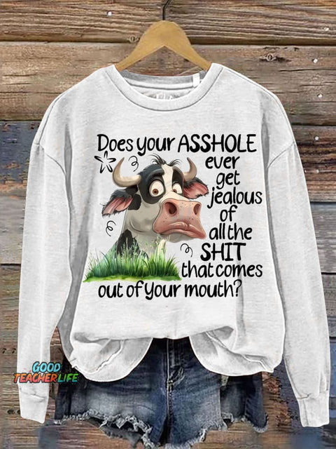Funny Letter Cow Art Print Casual  Sweatshirt