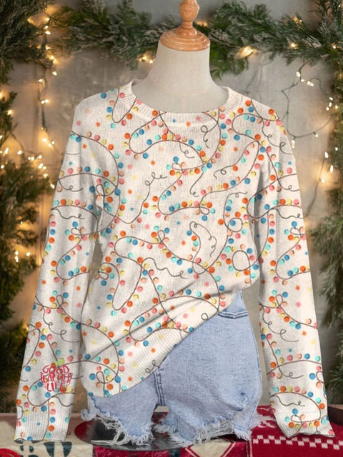 Cute Twinkly Christmas Fairy Lights  And Stars Art Print Knit Pullover Sweater