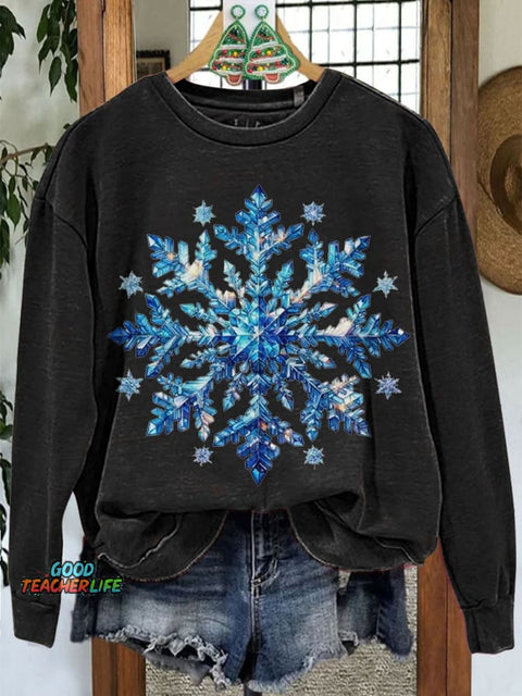 Snowflake Holiday Christmas Casual Print Sweatshirt