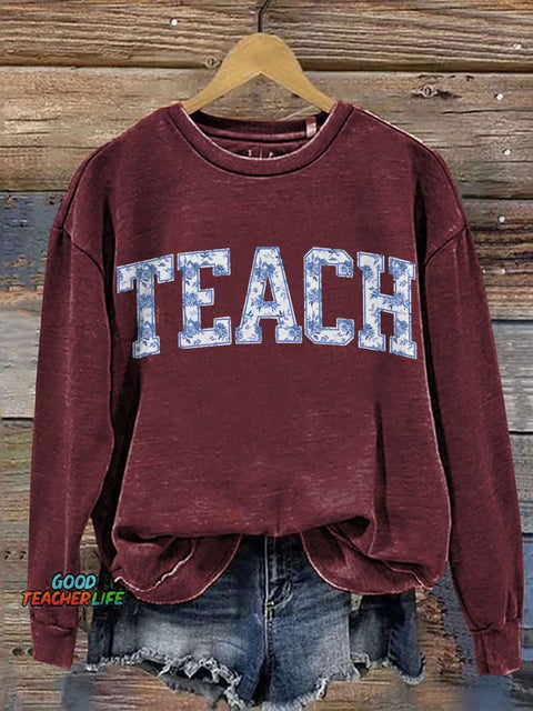 Floral Teach Cute Teacher Casual Print Sweatshirt