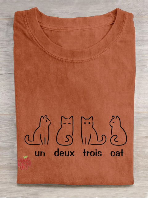 Un Deux Trois Cat French Teacher Casual Print T-shirt