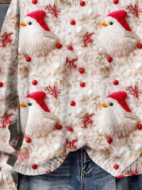 Christmas Gift Christmas Bird Art Print Knit Pullover Sweater