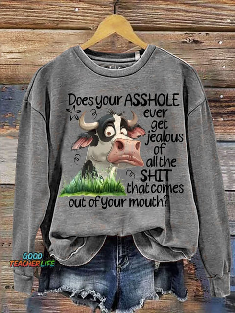 Funny Letter Cow Art Print Casual  Sweatshirt