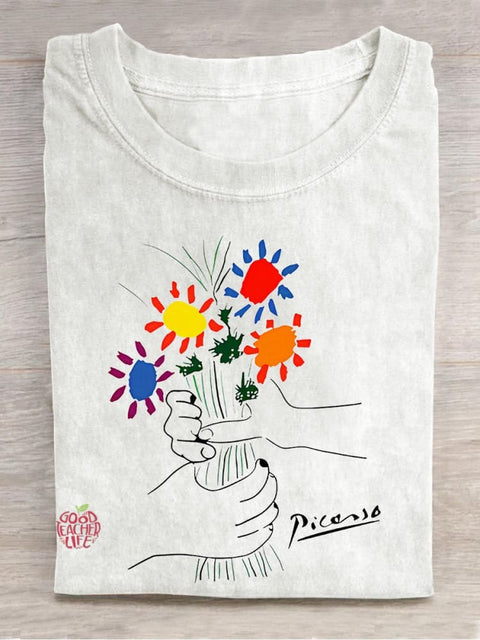 A Bouquet Of Flowers Teacher Casual Print T-shirt