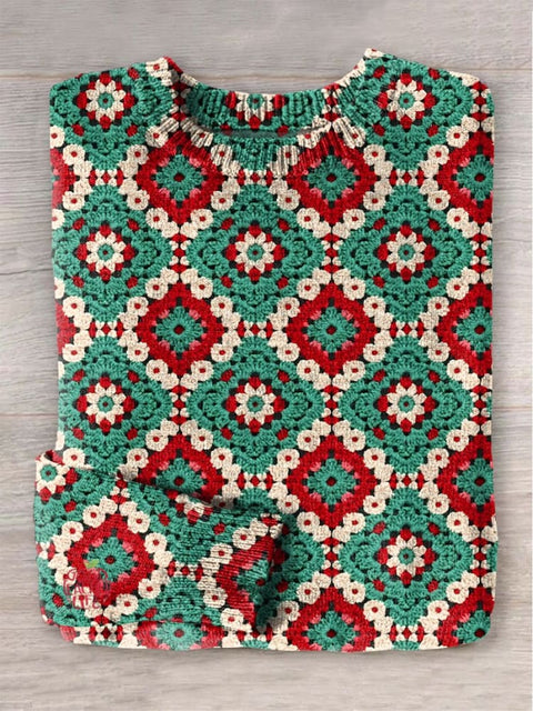 Christmas Snowflake Print Knit Pullover Sweater