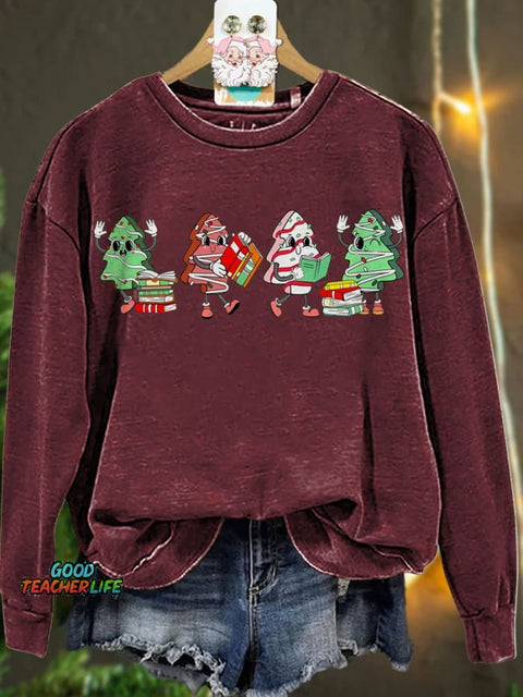 Christmas Cake Tree Reading Book Casual  Sweatshirt