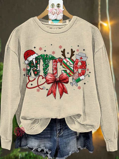 Nurse Christmas Retro Nurse Merry Christmas Casual Sweatshirt